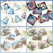 6pcs Diamond Painting Greeting Card Kit, Cake, Bird, Drift Bottle, Elephant Theme, Paper Material With Round Crystal Rhinestone Embellishments, Suitable For Christmas Eve Gift Card, Birthday Gift - 6Pcs - View 2