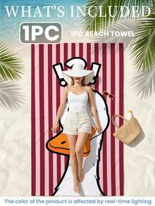 1pc Striped Question Mark Duck Microfiber Beach Towel, Soft Absorbent Lightweight Towel, Suitable For Adults And Teens, Perfect For Beach, Travel And Swimming Beach Blanket - Multicolor - View 7