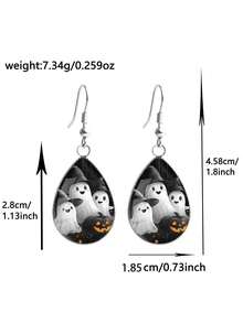 1 Pair Halloween Cute Ghost Pattern With 316 Stainless Steel Water Drop Earrings Suitable For Women's Daily Wear - White - View 4