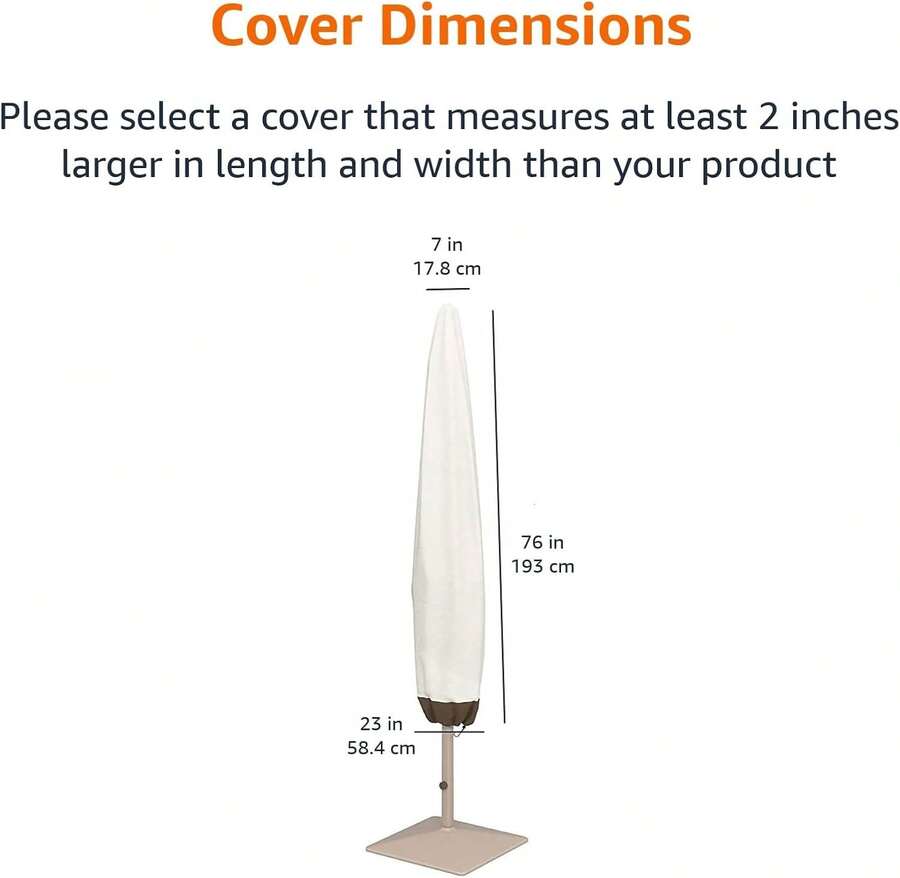 Basics Outdoor Patio Umbrella Cover, Waterproof Fabric Protects Against Rain And UV, All-Season Protection, Beige/White, 7" X 23" X - ColorA - View 1