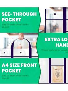 Large Transparent PVC Art Portfolio Tote Bag With A4 Pocket And Snap Closure, Waterproof Poster Storage Bag, Reusable Clear Handbag, Suitable For Art Blueprints, Teaching Flashcards, Portable Shoulder Bag, Ideal For Teachers, Students, Artists, Office Workers, School, Classroom, Picnic, Beach, Travel Practical Gift, Travel Essential - Multicolor - View 5