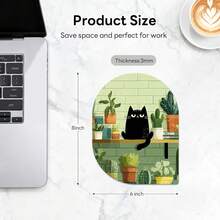 Dolaer Black Cat Mouse Pad, 6.19 X 8.07 In Green Botanical Design, Oval-Angle Portable Mousepad With Non-Slip Base For Laptop Computer, Cute Cat - Mouse Pad - View 2