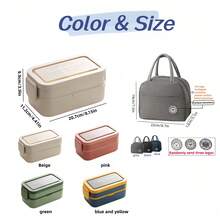 Adult Double-Layer Bento Box Set, Leak-Proof, With Utensils, Stackable Lunch Box, Christmas, Birthday, Holiday Gift, Suitable For Dinner Meal Prep, Work, Outdoor Picnic, School, Back To School Essential, Kitchen Accessory (Beige + Pink) - Multicolor - View 12
