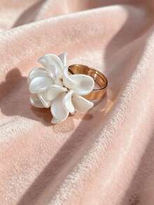 1 Peça Anel Aberto com Design Floral Criativo e Elegante, Adequado para Uso Diário de Mulheres, Dia dos Namorados, Clássico, Festival - Dourado - Visão 2