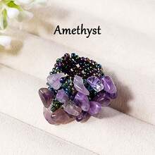 1PC Synthetic Chip Flower Stretch Ring, Handmade Beaded Floral Cluster Elastic Ring, Boho Stackable Cocktail Jewelry Gift - Stackable Crushed Stone Ring - View 16