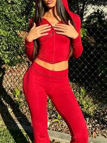 Mantos Casual Fall Outfits Women  Two Piece Sets  Long Sleeve Tops Match Long Pants Sets Sports Outfits For Women Graphic Print Going Out Outfit - 紅色 - 查看 2