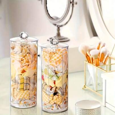 Clear Plastic Scrunchie Holder Organizer, Round Shape, Waterproof, Multi-Purpose Storage Box For Hair Ties, Bedroom Furniture Accessory, Storage Trunks For Home Organization, Storage Boxes For Organizing