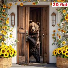 2D Flat Banner 1pc, Polyester Material, Door Frame Banner, 2D Door Banner, Hungry Brown Bear Opening Door, Door Cover Banner, Polyester Material, Multi-Functional Hanging Decoration, No Electricity Required, Suitable For Most Doors Universal Use, Seasonal Party Decoration - Multicolor - View 4