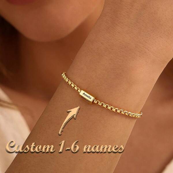 Braccialetto con nome personalizzato, braccialetto con più lettere incise, braccialetto con ciondolo personalizzato con nome, regalo per uomo, braccialetto d'oro, regalo di Natale per lei