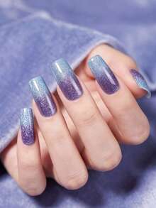 1pc Gradient Cat Eye Glitter Nail Stickers, Waterproof Self-Adhesive Y2K Luxury Versatile Wear-Resistant Full Nail Decals - 彩色 - 查看 5