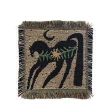 1pc Boho Woven Square Coaster With Tassel Fringe, Vintage Cartoon Pattern Heat Resistant Non-Slip Drink Cup Mat, Aesthetic Table Ornament, Reusable Coffee Tea Mug Pad, Holiday Gift For Christmas Halloween Thanksgiving, Home Kitchen Dining Room Decor - Multicolor - View 11