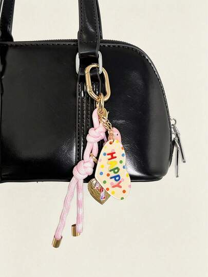 1pc New Heart-Shaped Girl Dopamine Keychain, Houndstooth Bow Woven Rope Bag Charm