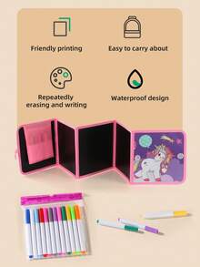 Children's Fun Foldable Educational Blackboard, Reusable Doodle Board, Washable, Cultivate Imagination, Portable Kindergarten Drawing And Writing Board, Back To School, Halloween, Christmas, Thanksgiving, Birthday Gift (Includes 12-Color Watercolor Pens) - Pink - View 10