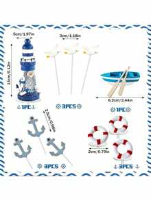 11pcs Nautical Theme Cake Decor Set, Sailboat Lighthouse Seagull Baking Cake Decoration Set, Suitable For Nautical Theme Birthday Cake Decoration, Cute Realistic Mini Figurines - Multicolor - View 9