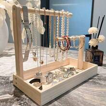1 pieza Soporte de exhibición de joyas de madera de estilo vintage de varios niveles con bandeja, adecuado para exhibir collares, aretes, anillos, la bandeja inferior proporciona espacio de almacenamiento adicional, se puede usar como estante de exhibición de joyas u organizador de joyas, decoración navideña - 1 bandeja para guardar accesorios de joyería - Ver 6
