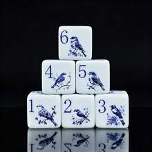 6pcs Floral & Bird Pattern D6 Dice, 2 Styles: Optional Vibrant Watercolor Birds Or Blue & White Sparrow Print, White Acrylic Six-Sided Dice, Tabletop RPG Dice, Suitable For Game Night And Dice Collectors - Multicolor - View 10