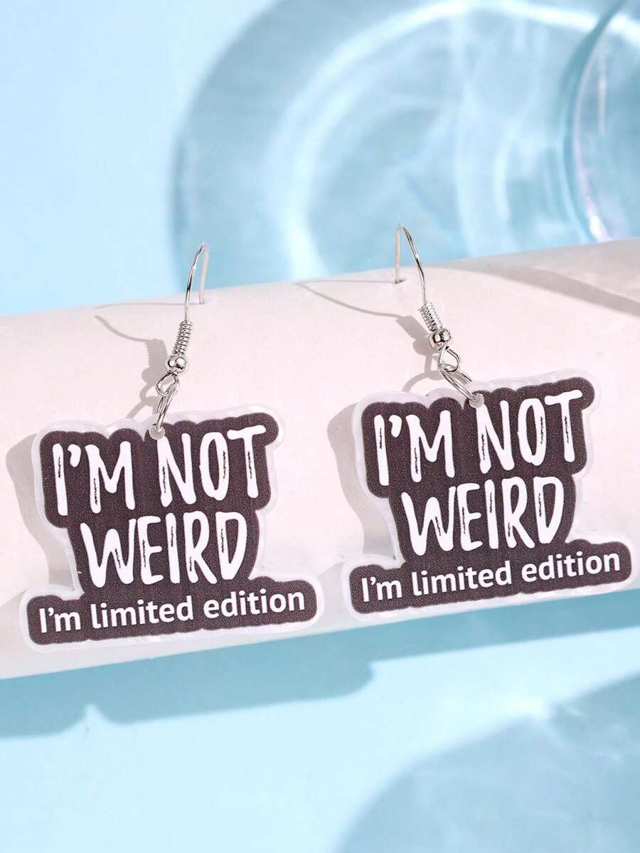 1對獨特搞怪趣味精緻勵志優雅標語「I'M NOT WEIRD I'm Limited Edition」壓克力耳環 女款日常配戴飾品 - 彩色 - 查看 1