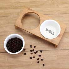 1/2/3 Bowls Cat Dog Feeders Bowl Ceramic Tableware Pet Food Water Bowl Bamboo Frame Antiskid Pet Supplies Dog Cat Feeding Bowl - White - View 5