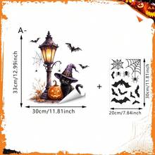 1/2pcs Retro Halloween Streetlight Ghost Black Cat Window Sticker, Double-Sided Visible PVC Electrostatic Adsorption Glass Sticker, Suitable For Homes, Kitchens, Shop Windows, And Other Holiday Parties. - Multicolor - View 9