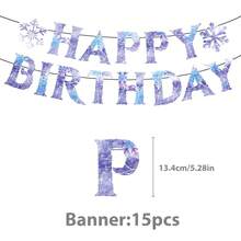 15Pcs Happy Birthday Banner, Purple Ice & Snowflake Themed Paper Garland, Frozen Inspired Party Decor For Indoor & Outdoor Celebrations, Winter Themed Events & Photo Booth Backdrops - View 2
