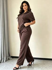 Women Two-Piece Outfits - Coffee Brown - View 3