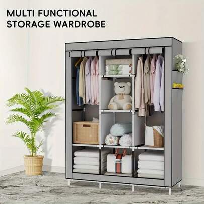 Senmeo 1 pièce, armoire autoportante 128x45x170 cm, avec volet roulant anti-poussière, montage simple, transportable, grande capacité, pour chambre/salon/vestiaire/bureau, gain de place et fonctionnelle.