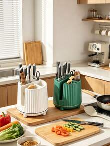 1pc Squishy Rounded Rotating Knife Rack, Neutral Solid‑Color Sturdy Plastic, Minimalist All‑Season Style For Adults, Countertop Kitchen Use, Draining Shelf For Knives Chopsticks Cutting‑Boards, Utensil‑Organizer, Stable Counter‑Top Kitchen‑Gadget - Multicolor - View 5