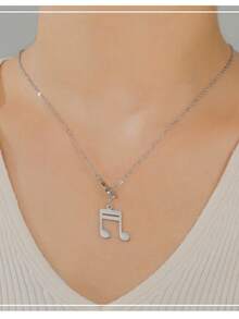 LIKGREAT 1pc Women's Fashion Stainless Steel Double Layer Y-Shaped Musical Note Necklace, Minimalist Music Symbol Pendant, Adjustable Collarbone Chain, Niche INS Style Versatile Accessory - Music Series - View 8