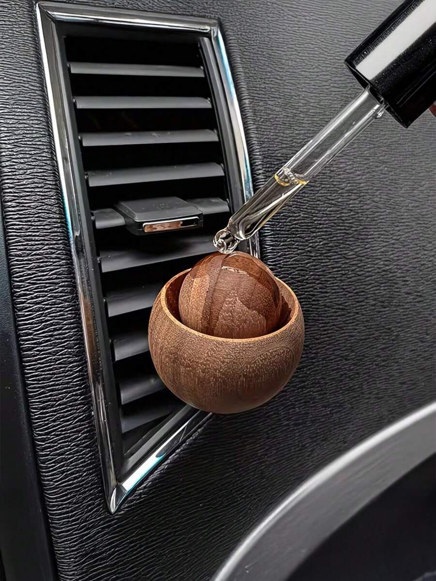 1pc Original Handmade Car Air Vent Diffuser, Small Round Egg-Shaped Natural Black Walnut Wood Aromatherapy Diffuser, Car Air Vent Essential Oil Diffuser, Unscented - Multi-color - View 1