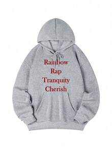 Women's Hooded Sweatshirt, Autumn/Winter New Letter Print, Drawstring Design, With Pockets, Casual Versatile Loose Fit Top, Fashion Daily Wear - Dark Gray - View 3