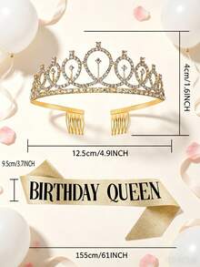 2件組皇冠生日裝飾，生日女王緞面肩帶，生日派對裝飾 - 皇冠&瑤帶 - 查看 5