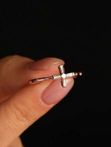 QIUCHU 1pc, S925 Sterling Silver, Niche Cross Ring, Vintage Fashion Ring, Versatile Commuter Ring, Daily Wear, Suitable For Women, Perfect Choice For Dates, Daily Gatherings, And Excellent Holiday Gift. Silver Net Weight: 1g~1.1g. - Gold - View 7