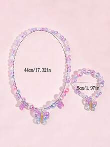 2pcs/Set Sweet Bow Pendant Children's Jewelry Necklace Bracelet Cute Jewelry Accessories Girls Birthday Party Gift - Multicolor - View 3