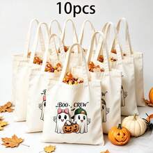 1/5/10pcs Cute Pumpkin Ghost Skeleton Bat Spider Black Cat Little Devil Lantern Pattern Halloween Theme Reusable Fabric Tote Shopping Bags Trick Or Treat Bags, Small Batch Multi-Piece Set Trick Or Treat Bags Storage Bags, Essential Halloween Shopping Gift Packaging Bags, Suitable For Christmas Decoration Indoor Outdoor Yard Garden Lawn Entrance Small Gifts, Essential Halloween Party Small Gift Storage Bags Gift Bags - Multicolor - View 27