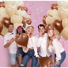 6pcs 18-Inch Cream, Coffee, Caramel Heart-Shaped Foil Balloons Set, Vintage Color Palette Birthday Party Decoration, Halloween, Christmas, New Year Decoration, Wedding, Engagement Ceremony, Valentine's Day Party Atmosphere Balloons - View 8