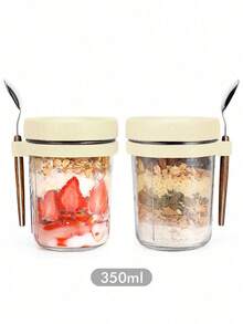 Meoky 12oz/350ml [1/2件] 隔夜燕麥罐附湯匙與蓋子，密封燕麥容器附刻度，梅森罐附蓋，便攜穀物容器 - 黃色 - 查看 3