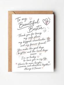1pc Greeting Card And 1pc Envelope, Card For Best Friend, Expressing Gratitude For Best Friend, Birthday Or Thanksgiving Gift, Flat Note Card, Commemorative Card For Female Friends - Multicolor - View 3