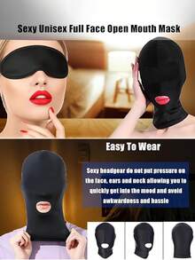 2pcs Sexy Unisex Full Face Open Mask Half Face Blindfold Actor Role Play Fetish Mask Halloween Cosplay Costume, Unisex - Multicolor - View 6
