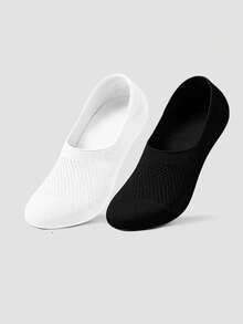 1/2/4/6 Pairs Women's Solid Color Summer Thin White Mesh Breathable No-Slip Invisible Short Socks, Couple Socks - Multicolor - View 6