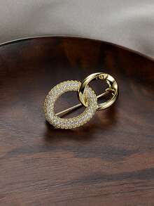 1pc Premium Minimalist Round Brooch, Fashion Creative Luxury Pin, Anti-Exposure Clothing Accessory Brooch - Gold - View 2