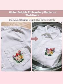 72件組成人初學者刺繡入門套裝，預印野花與葉片水溶性襯布圖案，含刺繡框、刺繡線、刺繡針與工具 - 多色 - 查看 4