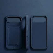 VRNOEI 奢華 3 合 1 吸盤支架卡夾手機殼，相容 iPhone 16 15 11 12 13 14 17 Pro Max Plus 17 AIR，防摔背殼配件，相容 Galaxy S26 S25 S24 S22 S21 S23 Ultra 手機殼 - 深藍色+吸盤+卡包 - 查看 26
