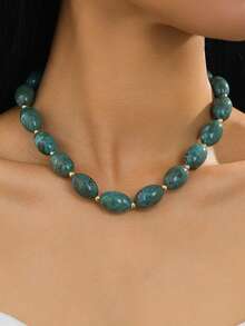 Mydear 1 pieza Collar de cuentas de resina geométrica vintage, tono marrón, adecuado para uso diario y de fiesta de mujeres - Cuentas ovaladas - Ver 3