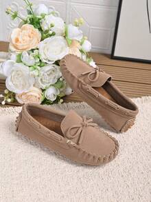 Simple Cute Children's Flat Driving Loafers With Deep Textured Wear-Resistant Sole - Khaki - View 6