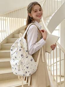 1pc Back To School Bow Pattern Backpack, Large Capacity Polyester Commuter Daily Bag, Multi-Layer Storage Casual School Bag, Lightweight Travel Backpack, Suitable For Girls, Fresh Graduates, Young People, Applicable For Back To School, Daily Commute, Shopping, Short Trips And Outdoor Leisure Travel - 2281 - View 6