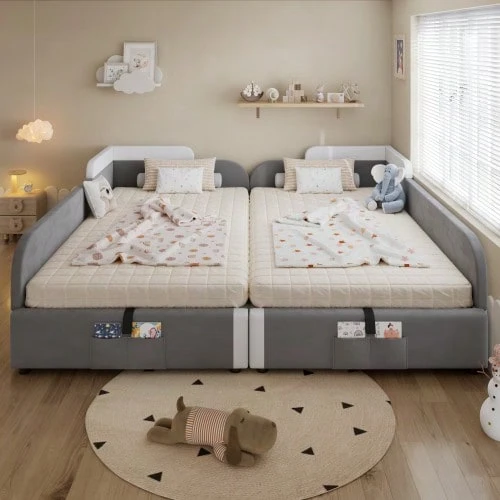 Upholstered Bed, Combined Children's Bed, Hydraulic Bed With Storage - White - View 1