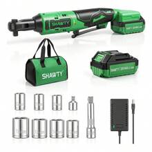 Matraca De Impacto Eléctricas, 20V Pistolas Llave De Impacto Inalámbricas De 3/8 Pulgadas, Llave de Impacto Con 2.0Ah Batería, 65N.m Y 7 Enchufes y Bolsa de Herramientas - Verde - Ver 2