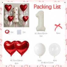 23pcs Red Bow Balloons Set, Includes 32-Inch 0-9 Cream White Number Foil Balloons, With Ribbon Bow Decorations. Perfect For Birthday Party Decor, Couples Anniversary And Valentine's Day Celebration. Romantic Party Decorations. - Red - View 13