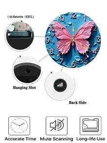 2D flache Wanduhr, rosa Schmetterlingsmuster-Themendesign, eine leise Holzwanduhr, geeignet für Wohnzimmer, Schlafzimmer, Bürodekoration, moderner Stil Wanduhr, Batterie nicht enthalten, 2D flach - Verschiedenfarbig - Übersicht 6