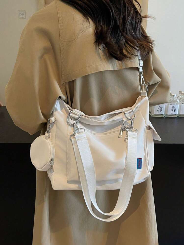 Dedoo Women's Tote Bag, Solid Color No Print, Waterproof Oxford Fabric, Multi-Pocket With Coin Purse, Large Capacity, Student Daily Use Casual Style - White - View 4